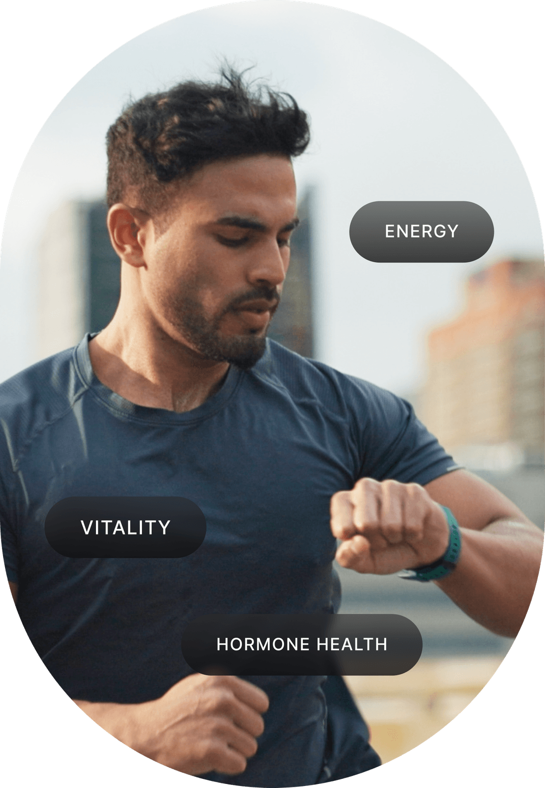 Man checking fitness tracker